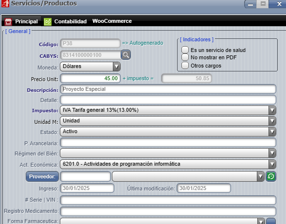 Reglas CABYS integradas